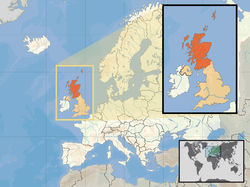 Location of Scotland/Archive 27 (orange) – in the European continent (camel & white) – in the United Kingdom (camel)