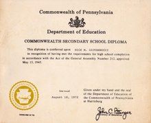 GED Diploma with Instructions - PA 1972