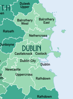 Barony map of County Dublin, 1900; Uppercross barony is in the south.