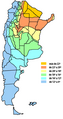 Climate map showing mean temperature ranges in Argentina