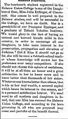 1875 article describing Julia Ettlinger, female student at Hebrew Union College, as a potential female rabbi (The American Israelite, October 29, 1875)