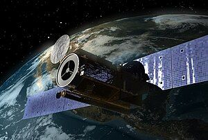 Artist's impression of the Hinode spacecraft in orbit