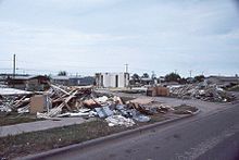 Photograph of damaged and destroyed buildings