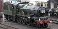 British GWR Castle Class locomotive Earl Bathurst. The Belpaire firebox is the square shape in front of the cab.