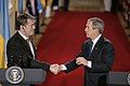 Yushchenko meeting U.S. President George W. Bush at an April 2005 press conference