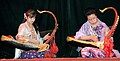 Image 10Two female musicians play the saung at a performance in Mandalay. (from Culture of Myanmar)