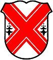 Argent, a saltire cottised gules, between two ermine spots in fess