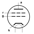 Vacuum tube tetrode (pin letters not part of symbol)