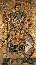 12th-century mosaic depicting St Demetrios, from the Golden-Roofed Monastery in Kiev