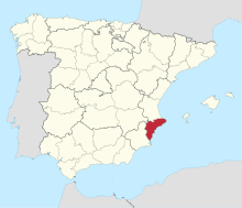 Map of Spain with the province of Alicante highlighted