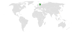 Map indicating locations of Finland and Taiwan