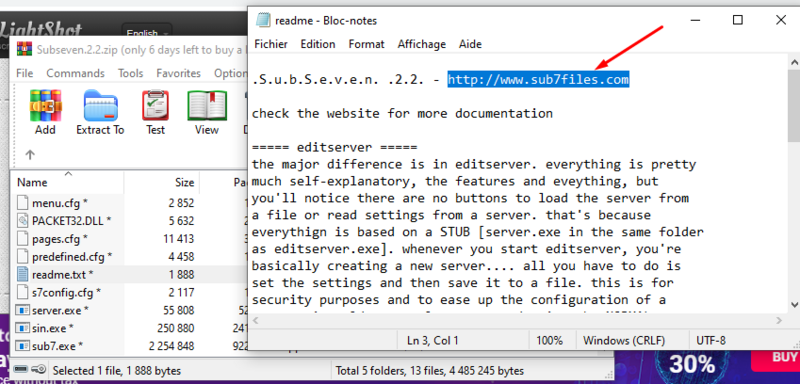 File:Sub7 readme screenshot.png