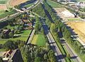 Aerial view of Ten Esschen, between the A76 and N281 highways. On the top right is the railroad.