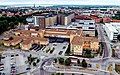 South entrance of Linköping University Hospital on Campus US, with the city centre in the background.