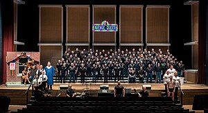 All company photo for the chorus's June 2022 show "Avenue Queer" a revue of music from stage musicals. Taken at Ted Mann Concert Hall at the University of Minnesota.