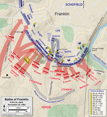 Battle of Franklin map, situation at 4:30 pm