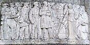 The relief on the Noyon war memorial commemorating the taking of hostages by the German Army on 29 September 1914