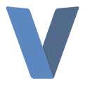 A capitalized letter V colored blue