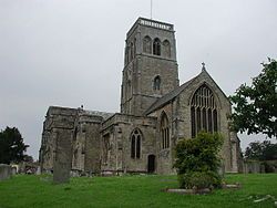 Stone building with square tower