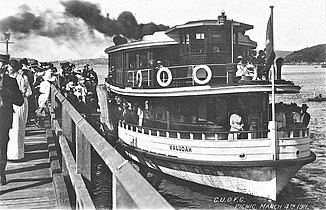 Kaludah at Balmoral Beach, 18 days before her March 1911 fire, on a Grand Union of Free Gardeners picnic at Balmoral Beach.