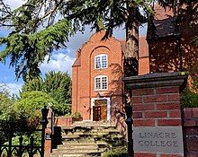 A red-brick building bearing the name Linacre College