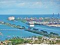 Large portion of the causeway. Fisher Island and Port of Miami are in the background. Watson Island is in the foreground.