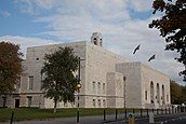 Art deco style building with a clock tower