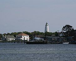 Ocracoke Lighthouse and Silver Lake from Ocracoke National Park Museum