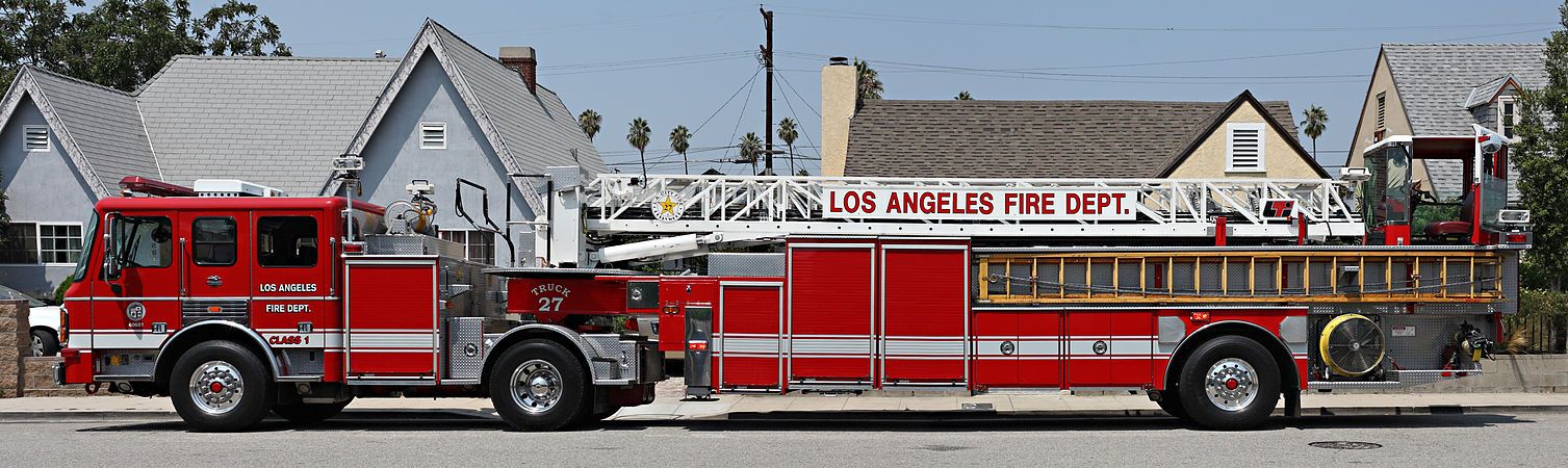 A Los Angeles Fire Department (LAFD) ladder truck - no. 27