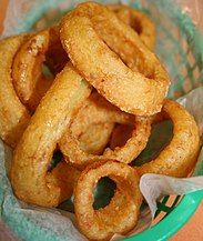 Onion rings are a form of hors d'oeuvre or side dish that generally consist of a cross-sectional, deep fried ring of onion.