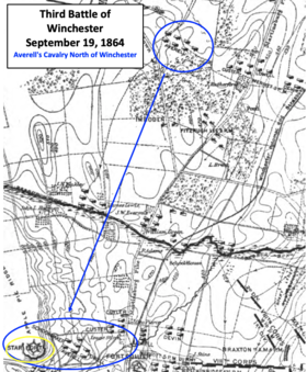 map showing troop movement at Winchester from north to the Star Fort