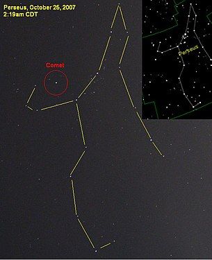 On October 25 the comet looked liked a bright new star in the constellation of Perseus.