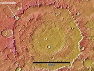 Huygens crater - place where carbonate was discovered is noted.