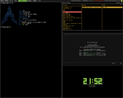 WMFS with urxvt, ncmpcpp, Vim, and tty-clock open