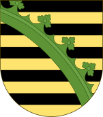 Saxony/ Saxe-Jena (1672–1690) Saxe-Eisenach (1596–1638; 1640–1644; 1662–1809)/ Saxe-Coburg-Eisenach (1572-1596; 1633-1638)/ Saxe-Weimar (1572–1809)/ Saxe-Wittenberg (1296–1356) with the black-yellow imperial colored stripes and green crancelin