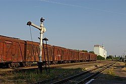 Train and grain elevators in Yegorlyksky District