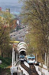 Two blue traction-railway trains