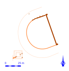 Plan showing the components of the archaeological site using a color scheme.