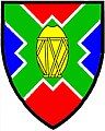 a saltire quadrate - Per saltire gules and azure; a saltire quadrate vert, fimbriated argent, charged in the centre ... - North West Province, South Africa