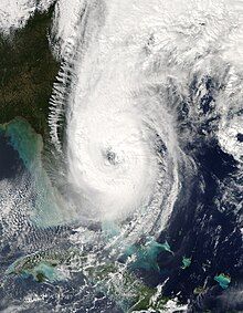 Satellite image of a tropical cyclone east of Florida