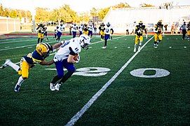 Football team in action against the Texas A&M–Commerce Lions in 2014