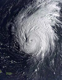 Hurricane Erika to the north of the Lesser Antilles on September 8