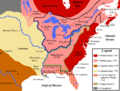 Image 1Map showing British territorial gains following the Treaty of Paris in pink, and Spanish territorial gains after the Treaty of Fontainebleau in yellow. (from History of Oklahoma)