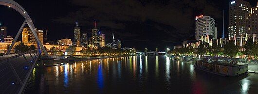 Panorama of Melbourne's Yarra River at night