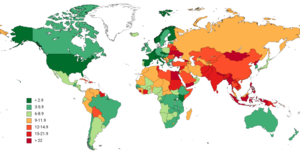 Colour-coded world map