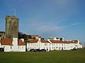 ruins of St Serf's church tower and (houses of) Pan Ha', Dysart