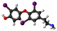 Ball-and-stick model of the 3,3',5-triiodothyronamine molecule