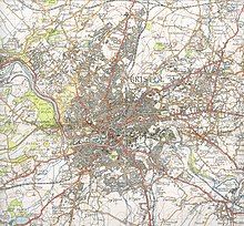 An old ordnance survey map of Bristol, showing roads, railways, rivers and contours.