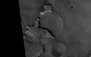 Exhumed Crater in Mare Acidalium, as seen by Mars Global Surveyor