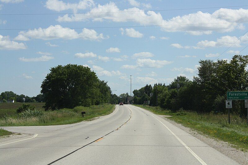 File:ForestvilleWisconsinSignWIS42.jpg